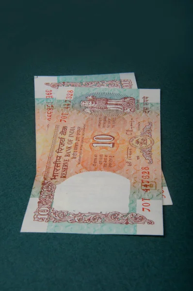 Een Tien Roepie Biljetten Indiase Valuta — Stockfoto