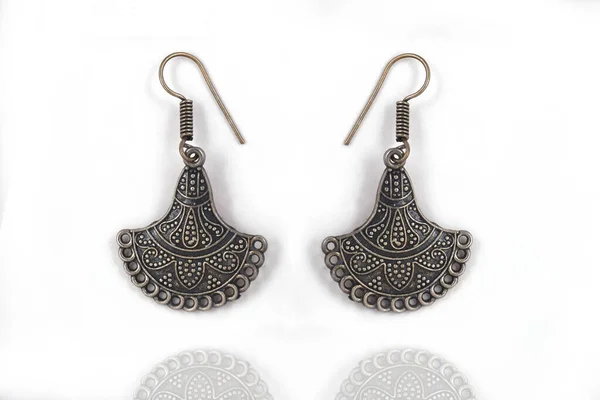 Beautiful Oriental Silver Σκουλαρίκια Κοσμήματα Ινδικά Αραβικά Αφρικανικά Αιγυπτιακά Οξειδωμένα Εικόνα Αρχείου