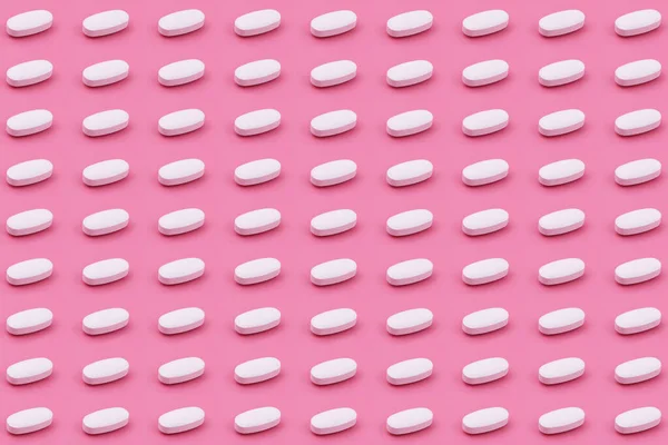 White Pharmaceutical Medicine Tablet Pink Background Medicine Creative Concepts Minimal — Stock Photo, Image