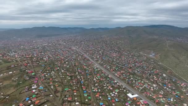 Zdjęcia Lotnicze Dronów Jurty Gergerów Ulan Bator Ghetto Biedny Obszar — Wideo stockowe