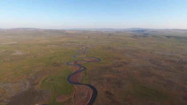 Luchtfoto Drone Schoot Verbazingwekkende Rivierlijnen Vanaf Top Mongolië — Stockvideo