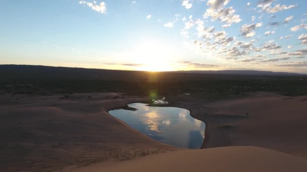 Drone Aéreo Disparado Deserto Gobi Após Duna Areia Belo Oásis — Vídeo de Stock
