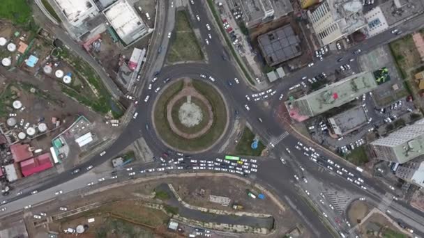 Aerial Drone Shot Roundabout Top View Ulan Bator Mongolia Traffic — Stock Video