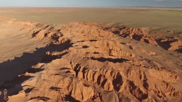 Flaming Cliffs Inanılmaz Geniş Hava Manzarası Bayanzag Canyon Moğolistan Fosil — Stok video