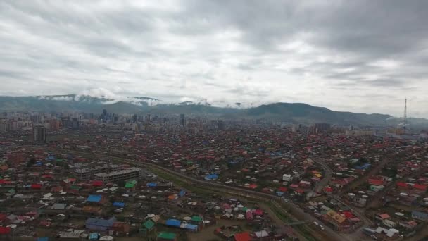 Drone Aéreo Disparou Sobre Dúzia Yurts Aera Pobre Mongólia Ulan — Vídeo de Stock