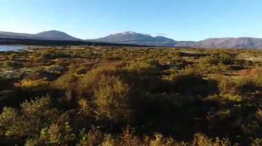 İzlanda 'daki Zımbırtı Gölü' nün üzerinde bir hava aracı vuruldu. Güneşli bir gün Muhteşem bir manzara