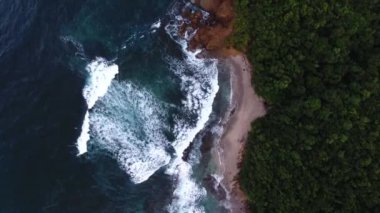 Martinique 'deki sahil dalgaları üzerinde hava aracı görüntüsü..