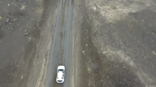 Aerial drone shot following a car driving off road in Iceland. Vista vertical — Vídeo de Stock