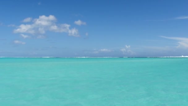 Vue sur le lagon bleu en Polynésie française depuis un bateau. Journée ensoleillée eau cristalline — Video