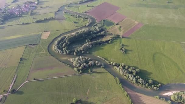 Paisagem Rural França Rio Com Campos Redor Vista Drone — Vídeo de Stock