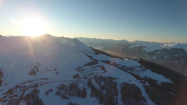 Superbe Station Ski Plagne Coucher Soleil Paysage Enneigé Alpes Françaises — Video