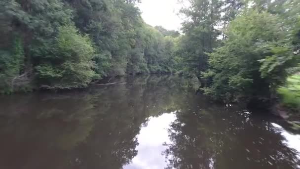 Drohnenschuss Tiefflug Über Den Fluss Sarthe Dorf Saint Ceneri Gerei — Stockvideo