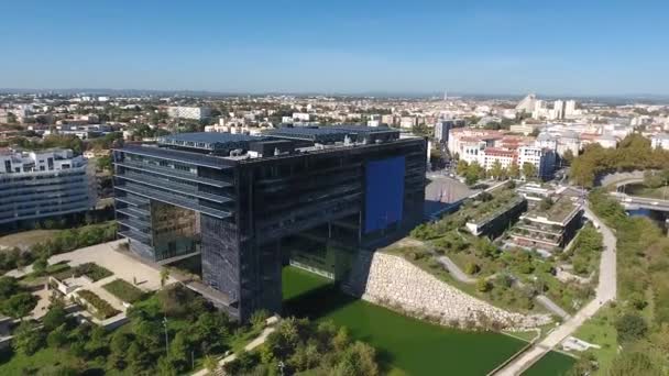 Montpellier Moderní Radnice Letecké Drone Pohled Létat Kolem Architektura Návrhu — Stock video