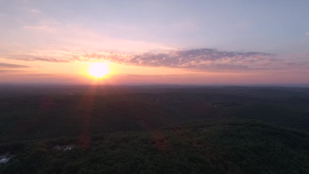 Висока Висота Польоту Під Час Сходу Сонця Над Лісом Франції — стокове відео