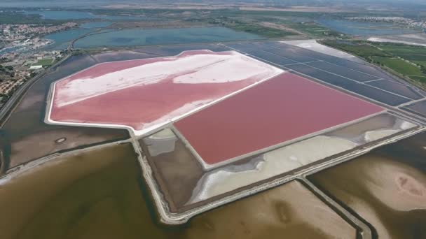 Salzverdunstung Großen Teichen Südfrankreichs Wasser Stieg Aus Der Luft — Stockvideo