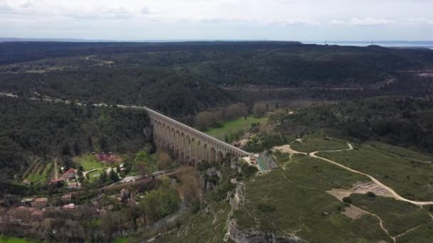 Duży Widok Powietrza Największy Kamienny Akwedukt Świecie Roman Roquefavor Francja — Wideo stockowe