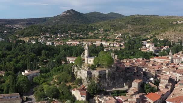 Vista Aérea Drone Uma Aldeia Rural Sul França Santo Ambroix — Vídeo de Stock