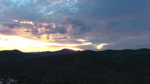 Parque Nacional Cevennes França Tiro Aéreo Durante Pôr Sol Montanhas — Vídeo de Stock