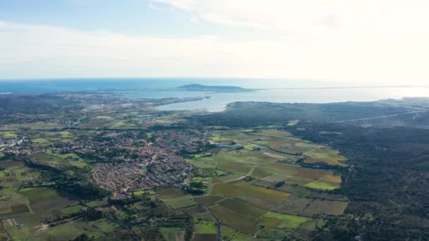 Pola Winnic Francuska Wioska Wybrzeżu Morza Śródziemnego Thau Sete Powietrza — Wideo stockowe