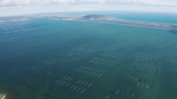 エタン・ド・タウ・ラグーンの大規模な航空ビュー｜フランスの地中海沿岸 — ストック動画