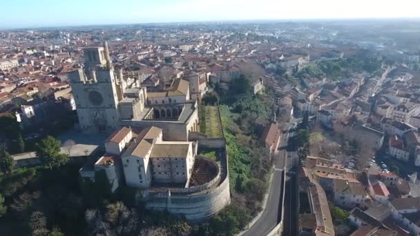 Catedral Bziers Con Ciudad Fondo Vista Aérea Del Dron Día — Vídeos de Stock