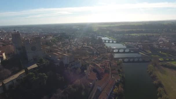 Vlucht Bruggen Orb Beziers Frankrijk Drone — Stockvideo