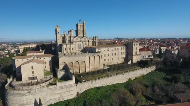 Cathédrale Bziers Avec Ville Arrière Plan Vue Aérienne Sur Drone — Video