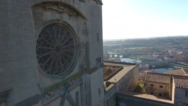 Piste Arrière Cathédrale Bziers Avec Rivière Orb Des Ponts Arrière — Video