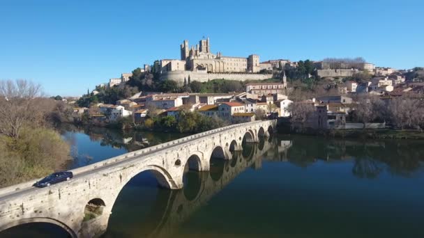 Rivière Orb Pont Vieux Cathédrale Bziers Saint Nazaire Vue Aérienne — Video