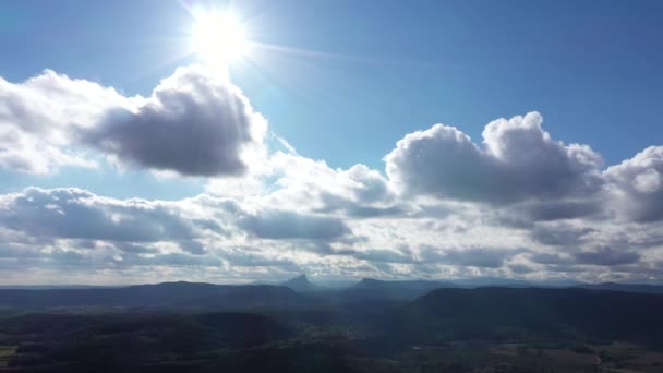 Right Left Aerial Traveling Rural Area Sunny Day White Clouds — Stock Video