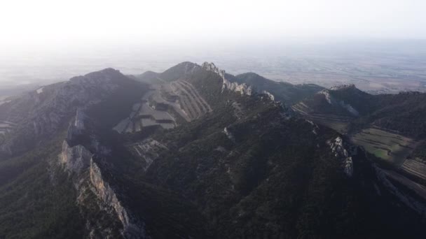 Dentelles Montmirail Hava Manzaralı Günbatımı Dağları Fransa Vaucluse Kireçtaşı Zirveleri — Stok video