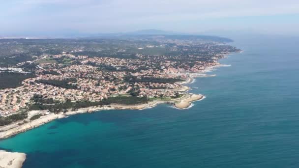Luftaufnahme Des Mittelmeeres Frankreich Sausset Les Pins Touristenziel — Stockvideo