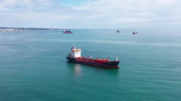 Close Luchtfoto Van Een Olietanker Middellandse Zee Frankrijk Zonnige Dag — Stockvideo