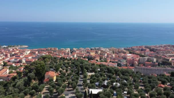 Uitzicht Vanuit Lucht Stad Menton Met Middellandse Zee Achtergrond — Stockvideo