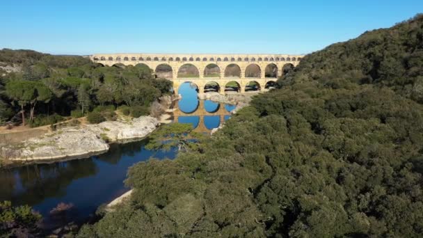 Δεξιά Προς Αριστερά Εναέρια Ταξίδια Του Pont Gard Νότια Της — Αρχείο Βίντεο
