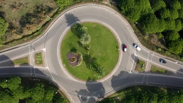 Kreisverkehr Mit Palmen Luftaufnahme Autobahn Grande Motte — Stockvideo