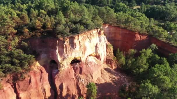 Volare Una Vecchia Cava Ocra Roussillon Paesaggio Aereo Minerale Francia — Video Stock