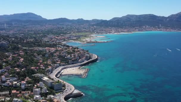 Marseille Mittelmeerküste Schöner Strand Und Klares Wasser Borely Prado Calanques — Stockvideo