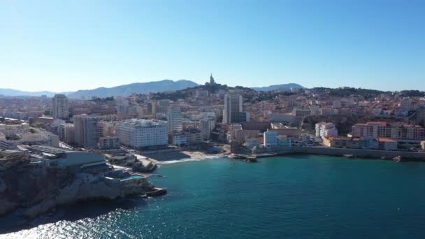 Ταξιδεύοντας Από Την Καταλανική Παραλία Παλιό Λιμάνι Της Μασσαλίας Και — Αρχείο Βίντεο