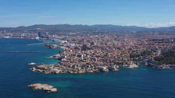 Marsella Ciudad Francia Vista Aérea Día Soleado — Vídeos de Stock