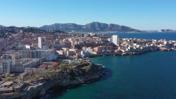 Légifotó Marseille Körül Katalán Strand Földközi Tenger Calanques Nemzeti Park — Stock videók