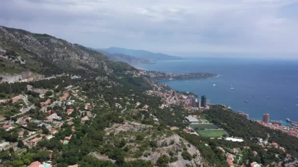 Plano Aéreo Riviera Francés Italia Fondo Menton Mónaco Día Soleado — Vídeo de stock