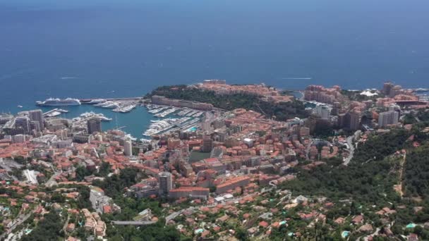 Principality Monaco Aerial View France Tax Haven Sunny Day Harbor — Stock Video