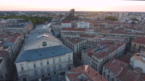 Opera comedie Montpellier drone view sunrise — Stock Video