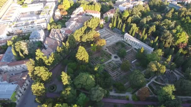 Botanisk Trädgård Montpellier Med Drönare Tidig Morgon Flygvy — Stockvideo