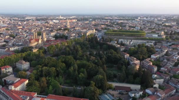 Vista Aérea Del Jardín Botánico Montpellier Atardecer Francia — Vídeo de stock