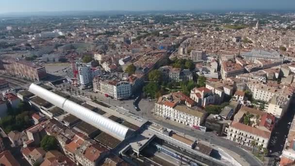 Montpellier Estación Tren Centro Ciudad Mediterránea Vista Aérea — Vídeo de stock