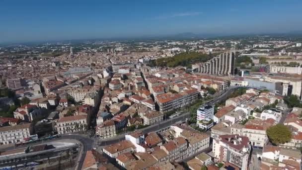 Centrum Města Montpellier Vlakovým Nádražím Přední Části Letecké Drone Pohled — Stock video