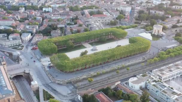 Montpellier Promenade Peyrou Sunset Time Greens Plane Trees Aerial France — Vídeo de Stock