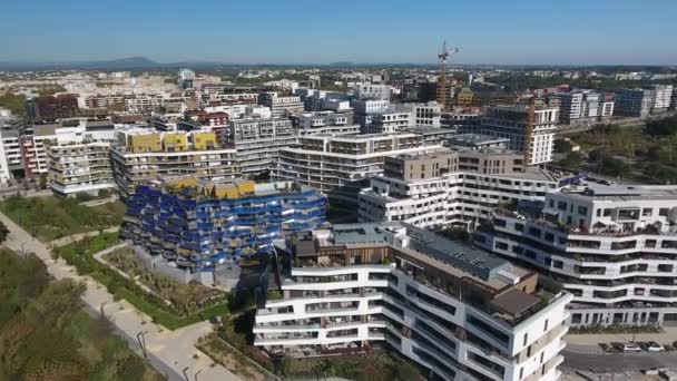 Aerial Shot Modern Eco District Port Marianne Montpellier River Lez — Stock Video